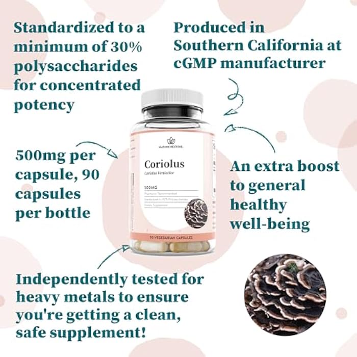 Nature Restore Coriolus Versicolor Mushroom Extract Supplement, 30 Percent Polysaccharides, Non GMO, Gluten Free, 90 Capsules, Original Turkey Tail Mushroom Supplement - Image 3