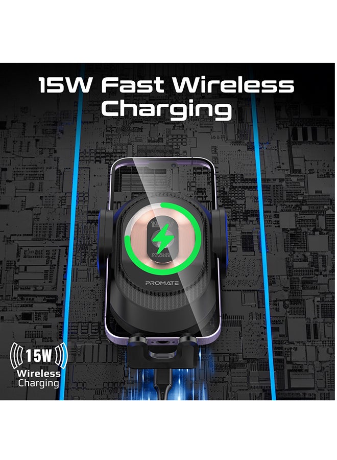 PROMATE Wireless Car Charger, 15W Auto-Clamping Qi Alignment Sensor Dashboard/Air Vent Car Charger Mount with Large Coil, Flexible Gooseneck,  Charge Protection and Multi-Angle Support Black - Image 3