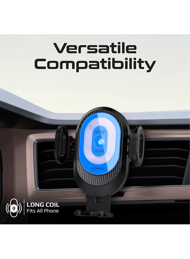 PROMATE Wireless Car Charger, 15W Auto-Clamping Qi Alignment Sensor Dashboard/Air Vent Car Charger Mount with Large Coil, Flexible Gooseneck,  Charge Protection and Multi-Angle Support Black - Image 5