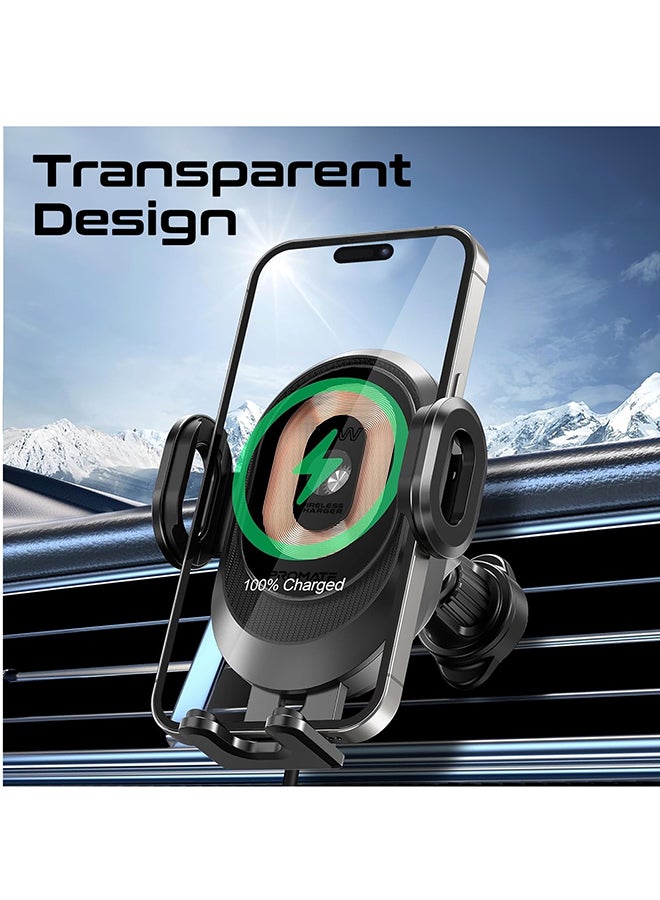 PROMATE Wireless Car Charger, 15W Auto-Clamping Qi Alignment Sensor Dashboard/Air Vent Car Charger Mount with Large Coil, Flexible Gooseneck,  Charge Protection and Multi-Angle Support Black - Image 2