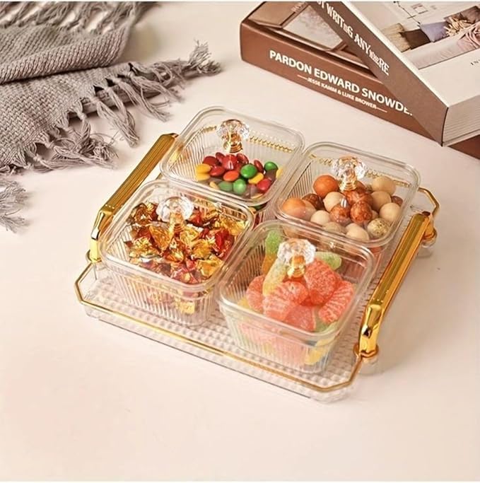 CHALISA Party Snack Tray for Fruits,Nuts,Candies,Crackers,Veggies,Compartment Party Platter,Divided Serving Bowl with Lid,Creative Acrylic Serving Dishes Box for Dried Fruits Nuts - Image 1