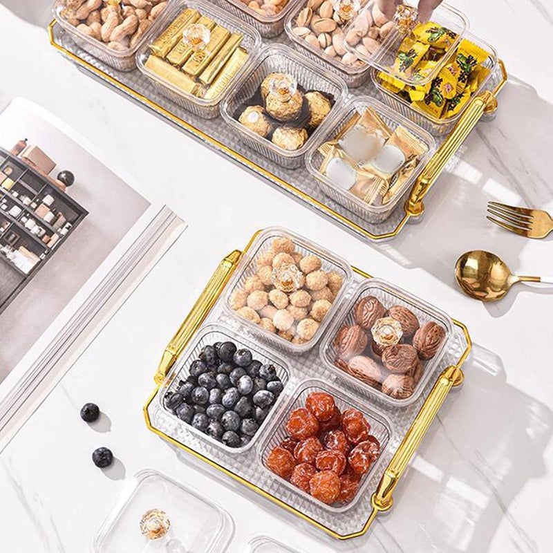 CHALISA Party Snack Tray for Fruits,Nuts,Candies,Crackers,Veggies,Compartment Party Platter,Divided Serving Bowl with Lid,Creative Acrylic Serving Dishes Box for Dried Fruits Nuts - Image 5