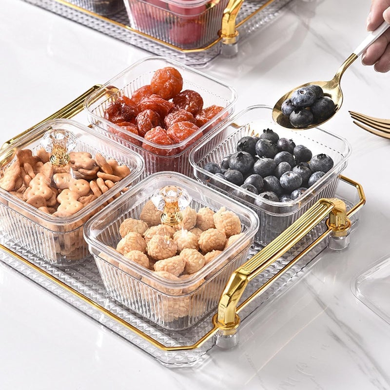 CHALISA Party Snack Tray for Fruits,Nuts,Candies,Crackers,Veggies,Compartment Party Platter,Divided Serving Bowl with Lid,Creative Acrylic Serving Dishes Box for Dried Fruits Nuts - Image 3