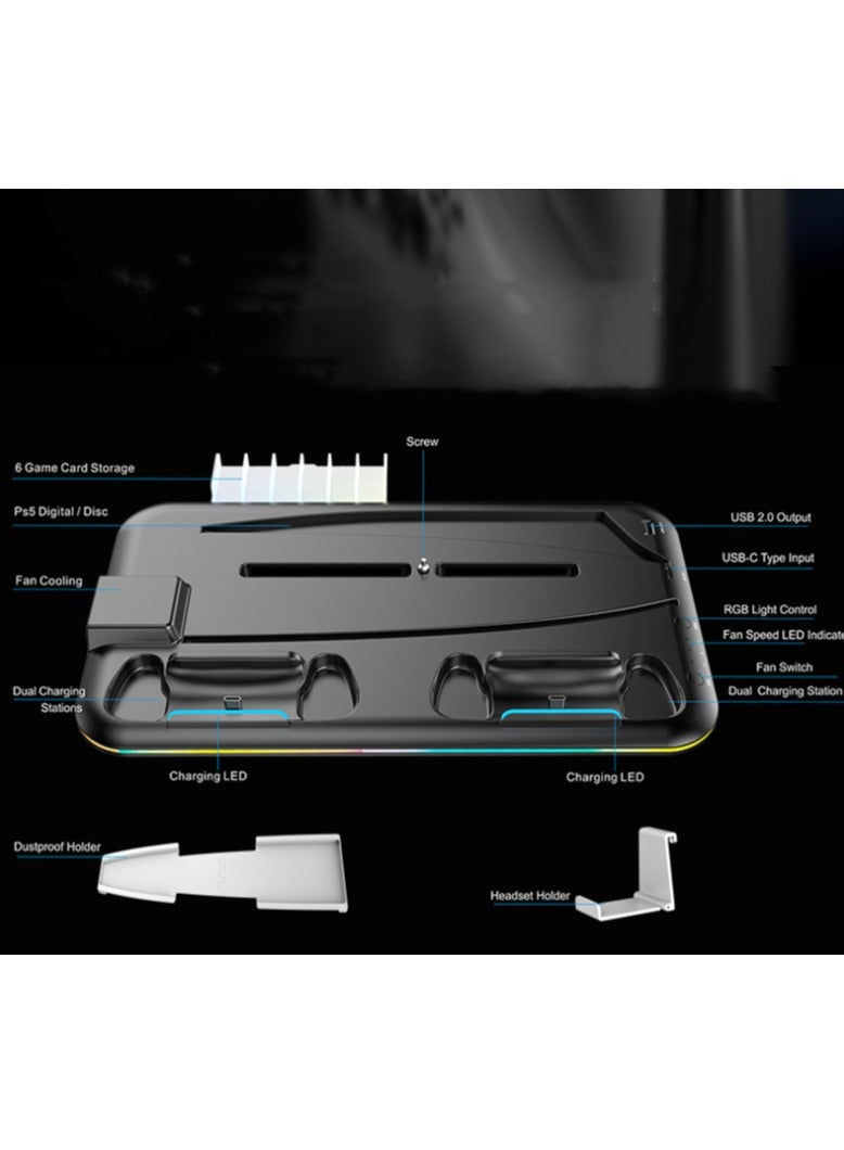 PS5 Controller Charger, LED Dock Cooler for Sony Playstation 5, Console Support Base, Game Stand, Gaming Accessories (Black) - Image 2