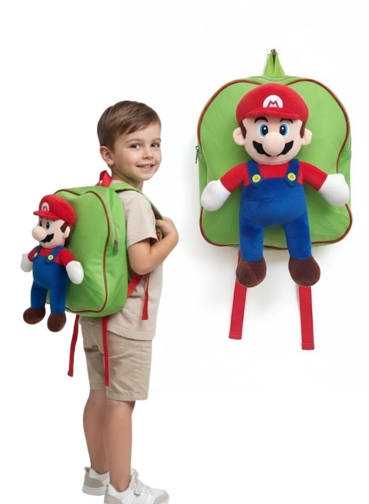 بريميم حقيبة ظهر ماريو ثلاثية الأبعاد للأطفال - حقيبة مدرسية ناعمة محشوة بشخصية سوبر ماريو، حقيبة ظهر خفيفة الوزن لمرحلة ما قبل المدرسة ورياض الأطفال - Image 1