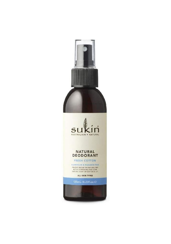 Sukin Natural Deodorant Fresh Cotton - Aluminum and Paraben Free, 125ml