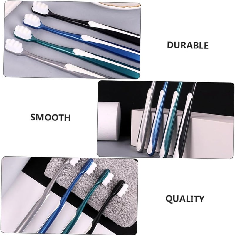 4 قطع فرش أسنان للكبار برؤوس كبيرة وشعيرات ناعمة ومقابض مريحة لإزالة البلاك - Image 4