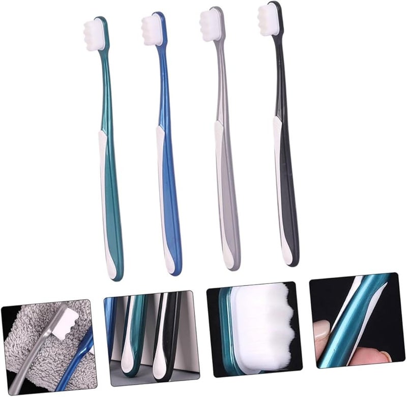 4 قطع فرش أسنان للكبار برؤوس كبيرة وشعيرات ناعمة ومقابض مريحة لإزالة البلاك - Image 5