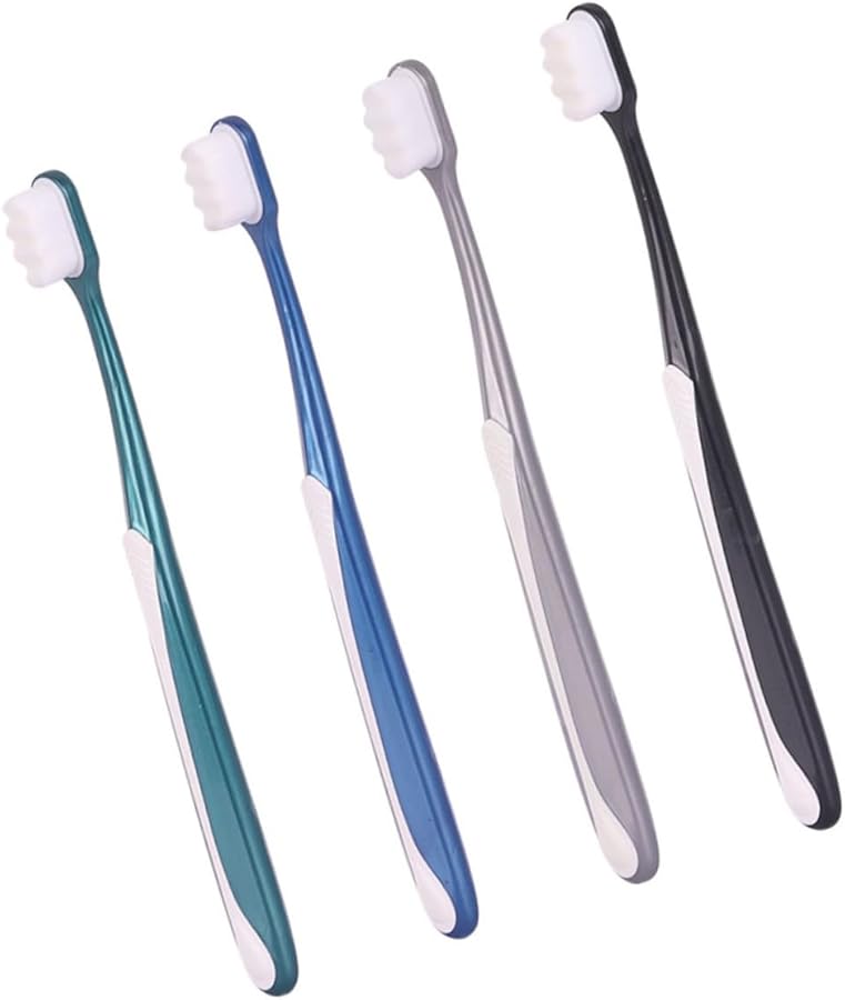 4 قطع فرش أسنان للكبار برؤوس كبيرة وشعيرات ناعمة ومقابض مريحة لإزالة البلاك - Image 1