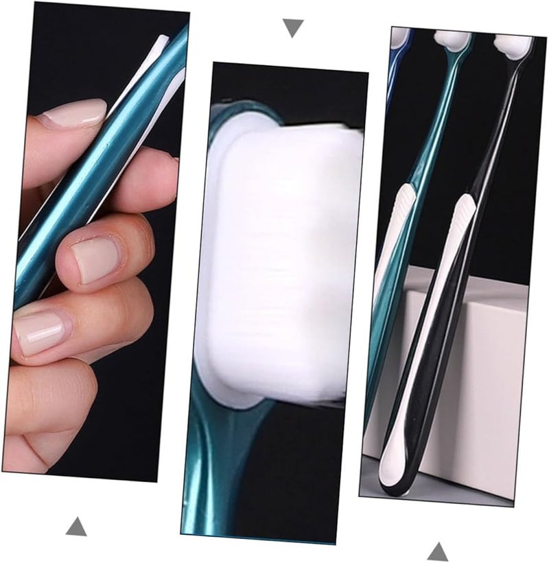 4 قطع فرش أسنان للكبار برؤوس كبيرة وشعيرات ناعمة ومقابض مريحة لإزالة البلاك - Image 3