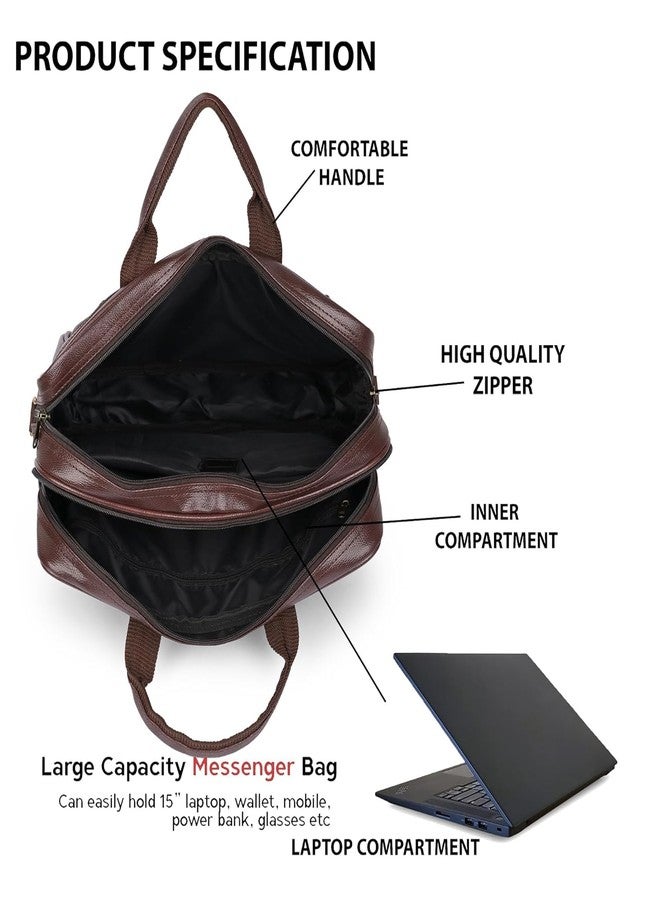SAMTROH Vegan Leather Laptop Messenger Bag, Briefcase for Work, Office Bag for Men (Brown) - Image 4