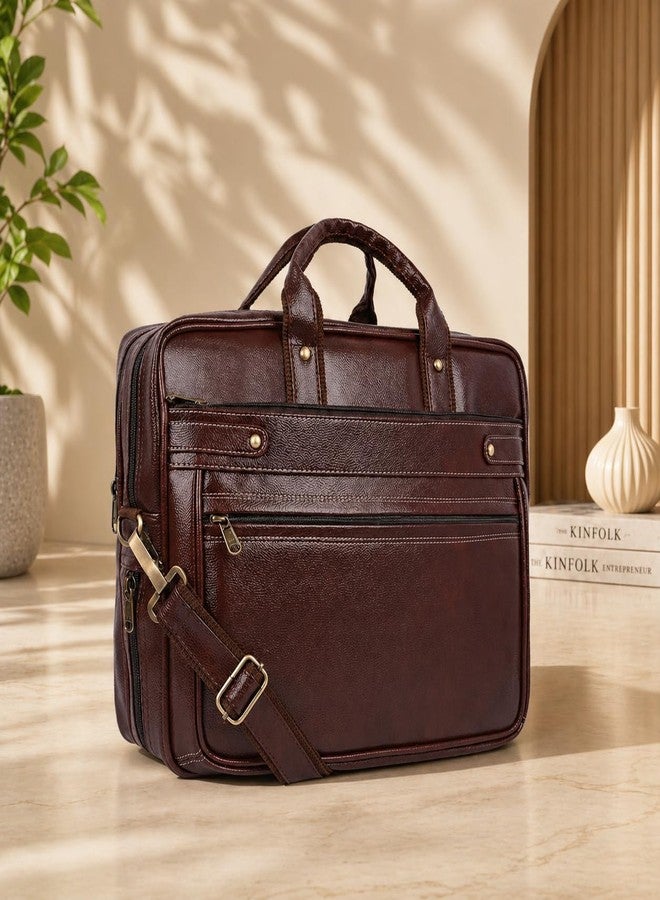 SAMTROH Vegan Leather Laptop Messenger Bag, Briefcase for Work, Office Bag for Men (Brown) - Image 2