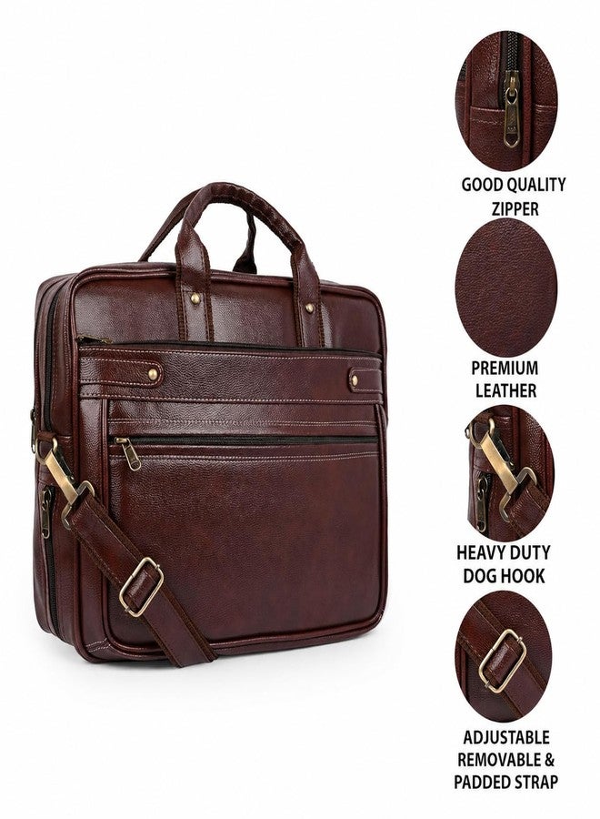 SAMTROH Vegan Leather Laptop Messenger Bag, Briefcase for Work, Office Bag for Men (Brown) - Image 3
