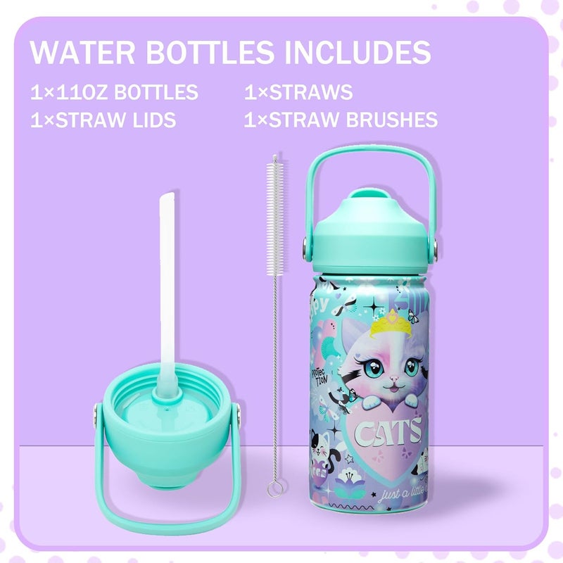 Oruiji Lunch Box Kids Bento Box for Girls with Ice Pack,Lunch Bag,Stainless Steel Water Bottle Set Utensils Set Food Container for School Cat Girls Lunch Boxes Kids Back to School Supplies - Image 5