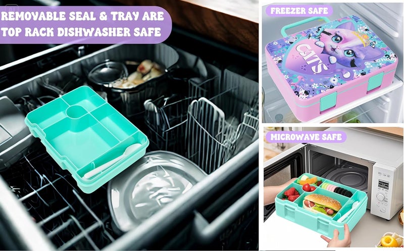Oruiji Lunch Box Kids Bento Box for Girls with Ice Pack,Lunch Bag,Stainless Steel Water Bottle Set Utensils Set Food Container for School Cat Girls Lunch Boxes Kids Back to School Supplies - Image 4