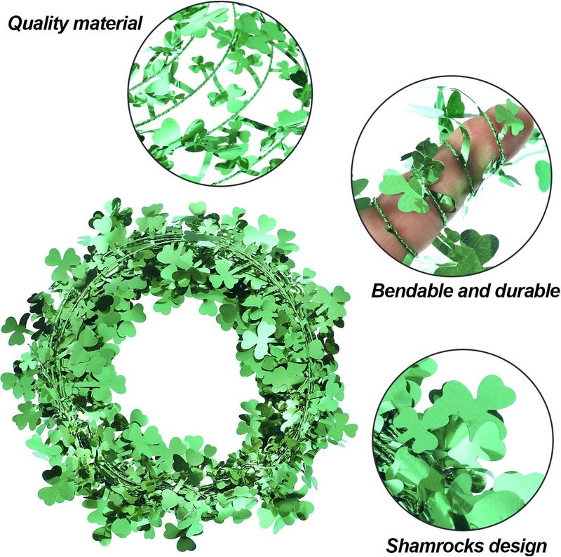 Jovitec 328 ft St Patricks Day Wreath Shamrocks Wire Wreath Decorations Green Irish Saint Patty Party Decorations for Front Door Home Garden Party328 ft 10 Meters - Image 2
