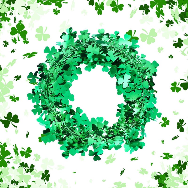Jovitec 328 ft St Patricks Day Wreath Shamrocks Wire Wreath Decorations Green Irish Saint Patty Party Decorations for Front Door Home Garden Party328 ft 10 Meters - Image 3