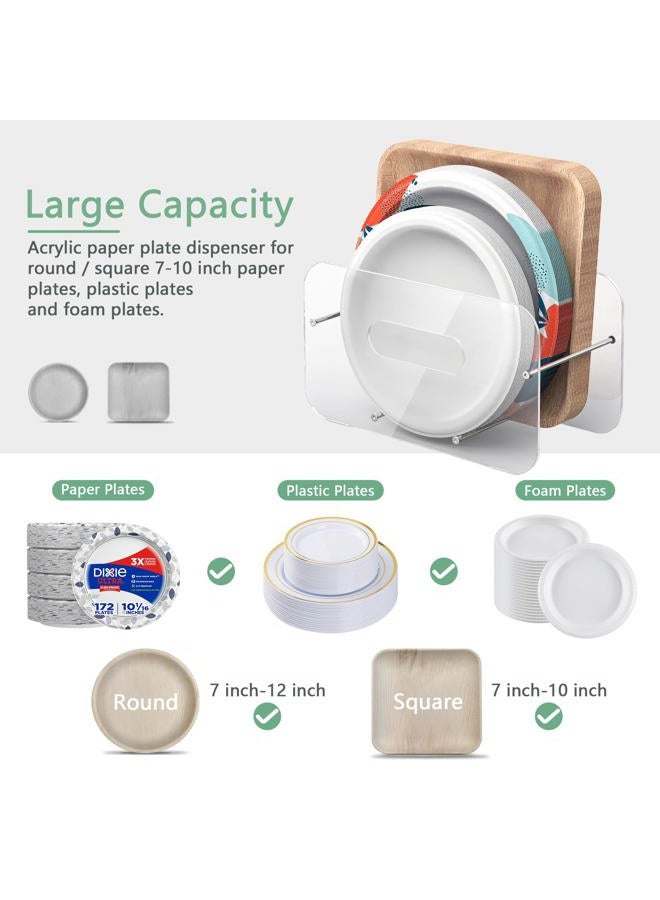 TOWARDFUN Paper Plate Dispenser for Round/Square 7-12 Inch Paper Plates, Space-Saving Plastic, Foam and Paper Plate Holder, Acrylic Paper Plate Organizer for Countertop, Cabinet, Shelf or Outdoor Use - Image 3