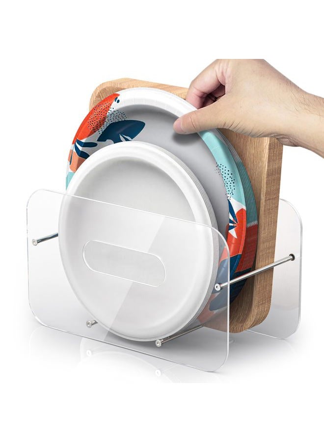TOWARDFUN Paper Plate Dispenser for Round/Square 7-12 Inch Paper Plates, Space-Saving Plastic, Foam and Paper Plate Holder, Acrylic Paper Plate Organizer for Countertop, Cabinet, Shelf or Outdoor Use - Image 1