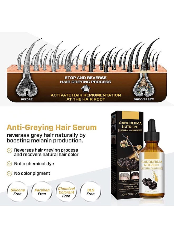 Anti-Greying Hair Serum, Dark Anti Graying Hair Serum For Men and Women, Ganoderma Nutrient Natural Darkening, Promoting Healthier And Thicker Hair
