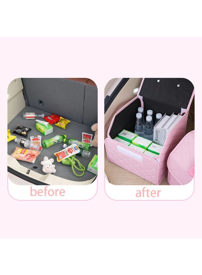 1pcs Cute Large Capacity Car Trunk Organizer, Foldable Storage Box For Car,Collapsible Bag Storage With Handles，Pu Sundry Items Storage Box，Car Accessories - Image 2