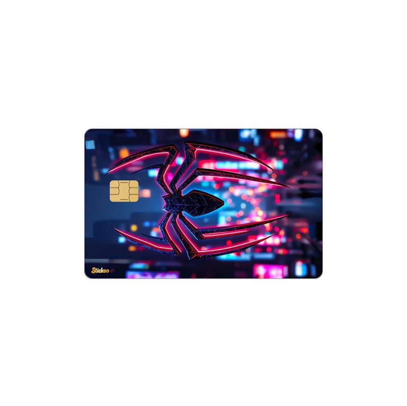 Stickoo Credit Card Sticker, Neon Spider Design, Colorful City Background, Compatible with All Bank Cards