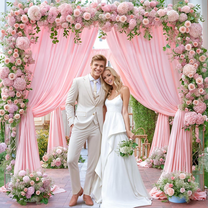 PARTISKY 8x10FT Baby Pink Backdrop Curtains for Wedding Parties, Wrinkle Free Polyester Photography Backdrop Drapes for Wedding Baby Shower Birthday Parties Stage Background Stand Decorations 4x10ft,2 Panels - Image 4