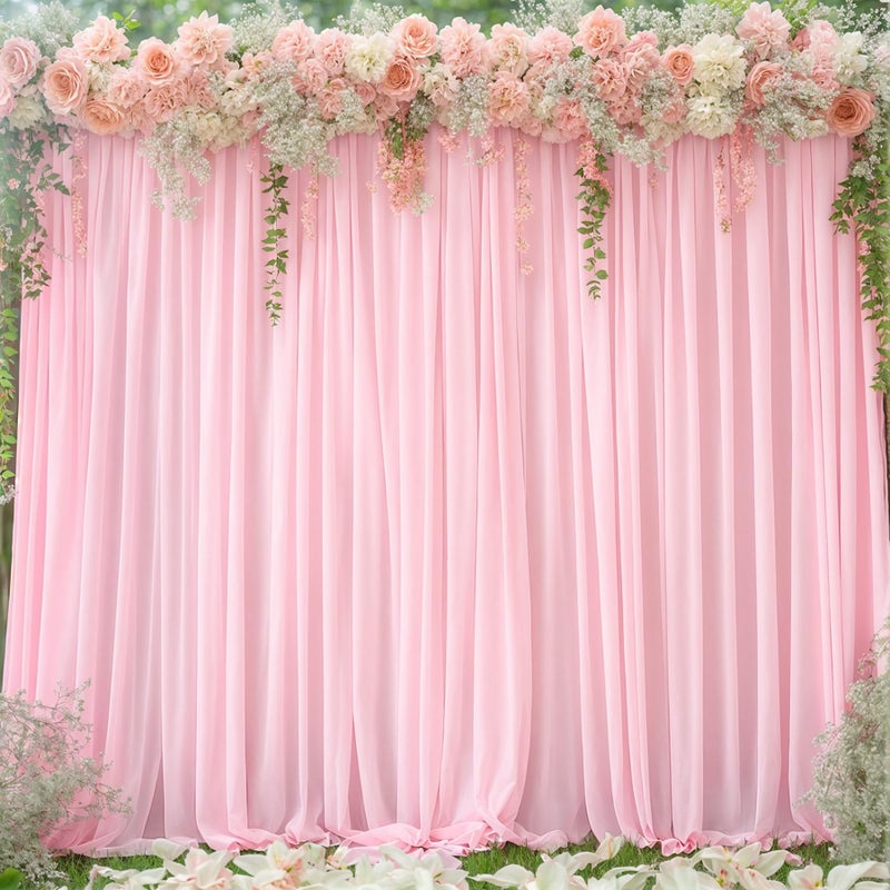 PARTISKY 8x10FT Baby Pink Backdrop Curtains for Wedding Parties, Wrinkle Free Polyester Photography Backdrop Drapes for Wedding Baby Shower Birthday Parties Stage Background Stand Decorations 4x10ft,2 Panels - Image 1