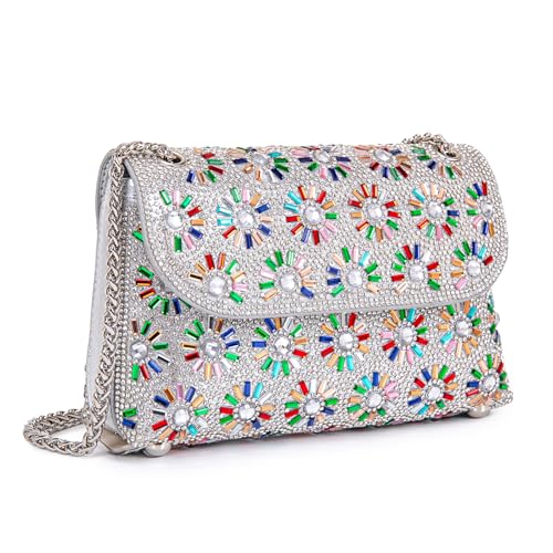BBTT.ful Shoulder Bags Crossbody Bag Purses Handbags Crystals Rhinestone Evening Bag for Women Clutch Purse with Chain (white and colorful) - Image 1