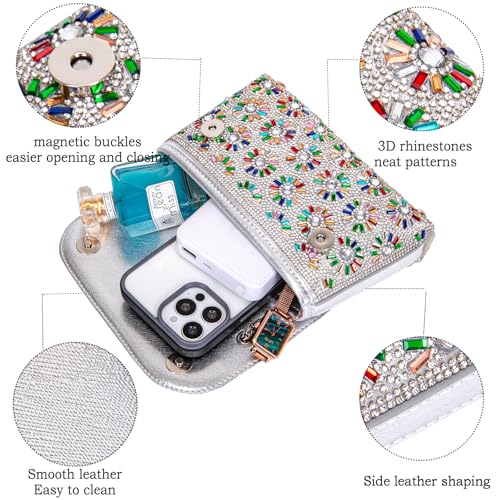 BBTT.ful Shoulder Bags Crossbody Bag Purses Handbags Crystals Rhinestone Evening Bag for Women Clutch Purse with Chain (white and colorful) - Image 5