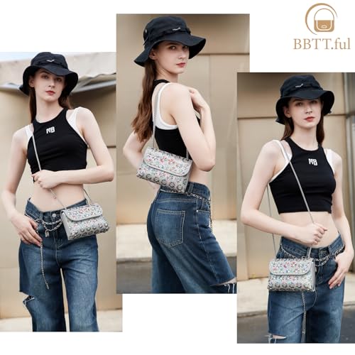 BBTT.ful Shoulder Bags Crossbody Bag Purses Handbags Crystals Rhinestone Evening Bag for Women Clutch Purse with Chain (white and colorful) - Image 2