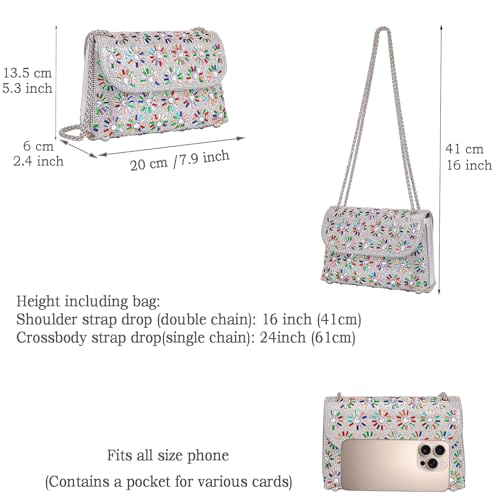 BBTT.ful Shoulder Bags Crossbody Bag Purses Handbags Crystals Rhinestone Evening Bag for Women Clutch Purse with Chain (white and colorful) - Image 4