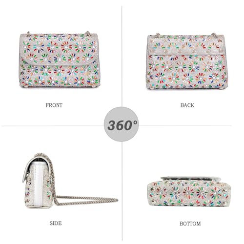 BBTT.ful Shoulder Bags Crossbody Bag Purses Handbags Crystals Rhinestone Evening Bag for Women Clutch Purse with Chain (white and colorful) - Image 3