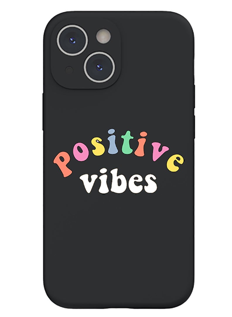 Theodor Protective Slim Fit Case Liquid Silicone Cover with Full Body Protection Anti-Scratch Shockproof Case For iPhone 15 Plus Black - Positive Vibes - Image 1