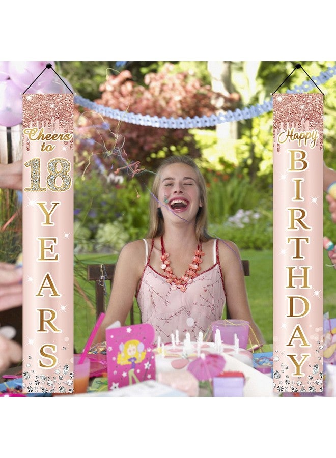 Excelloon 18th Birthday Door Banner Decorations for Girls, Pink Rose Gold Happy Eighteen Birthday Door Porch Backdrop Party Supplies, Happy Birthday Cheers To 18 Years Sign Decor - Image 5