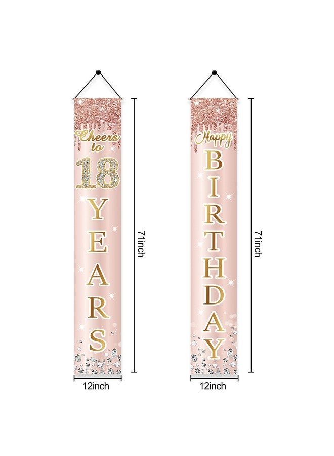 Excelloon 18th Birthday Door Banner Decorations for Girls, Pink Rose Gold Happy Eighteen Birthday Door Porch Backdrop Party Supplies, Happy Birthday Cheers To 18 Years Sign Decor - Image 2