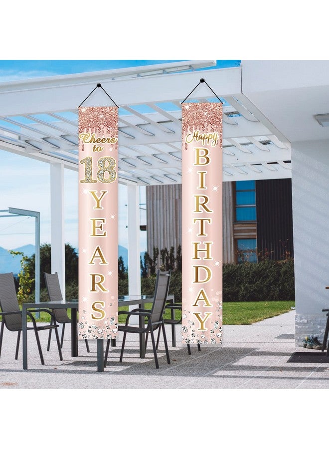 Excelloon 18th Birthday Door Banner Decorations for Girls, Pink Rose Gold Happy Eighteen Birthday Door Porch Backdrop Party Supplies, Happy Birthday Cheers To 18 Years Sign Decor - Image 4