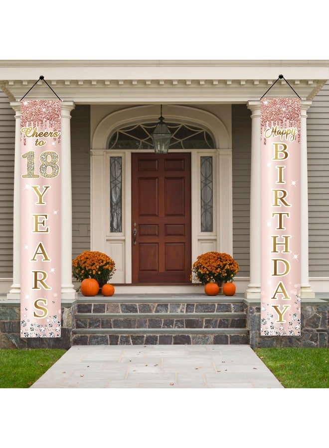 Excelloon 18th Birthday Door Banner Decorations for Girls, Pink Rose Gold Happy Eighteen Birthday Door Porch Backdrop Party Supplies, Happy Birthday Cheers To 18 Years Sign Decor - Image 3