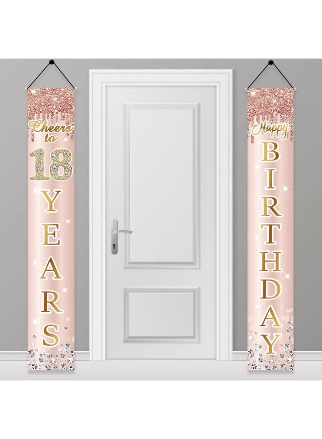 Excelloon 18th Birthday Door Banner Decorations for Girls, Pink Rose Gold Happy Eighteen Birthday Door Porch Backdrop Party Supplies, Happy Birthday Cheers To 18 Years Sign Decor - Image 1