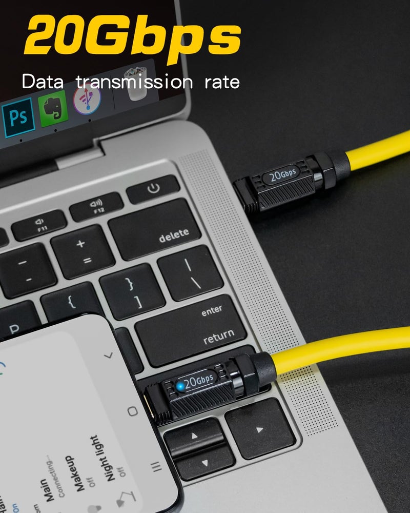 Poyiccot Short USB C to USB C Cable 6inch, 140W PD Fast Charging, 20Gbps Data Transfer, 8K@60Hz Silicone Type C Charger Cable Compatible with iPhone Android Galaxy S23, Yellow - Image 3