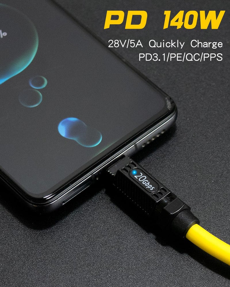 Poyiccot Short USB C to USB C Cable 6inch, 140W PD Fast Charging, 20Gbps Data Transfer, 8K@60Hz Silicone Type C Charger Cable Compatible with iPhone Android Galaxy S23, Yellow - Image 4
