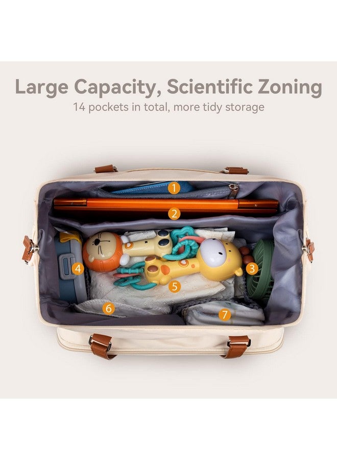 Pripher Mom‘s Diaper Bag 4 in 1 Diaper Baby Tote, Hospital Bag for Labor & Delivery, Large Waterproof Baby Travel Weekender with 3 Insulated Pockets, Beige - Image 2