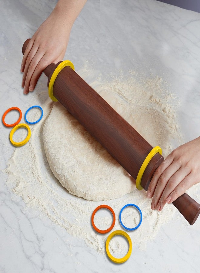 Mepple Classic Wooden Rolling Pin with Handle for Fondant, Pizza, Pies, Cookies, Pastries, Rolling Pin for Baking with 3 Multi-Color Thickness Rings, 17" x 2.5" Natural Sapele Rolling Pin - Image 2
