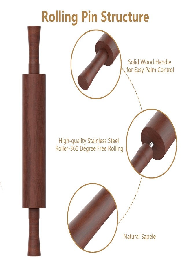 Mepple Classic Wooden Rolling Pin with Handle for Fondant, Pizza, Pies, Cookies, Pastries, Rolling Pin for Baking with 3 Multi-Color Thickness Rings, 17" x 2.5" Natural Sapele Rolling Pin - Image 4
