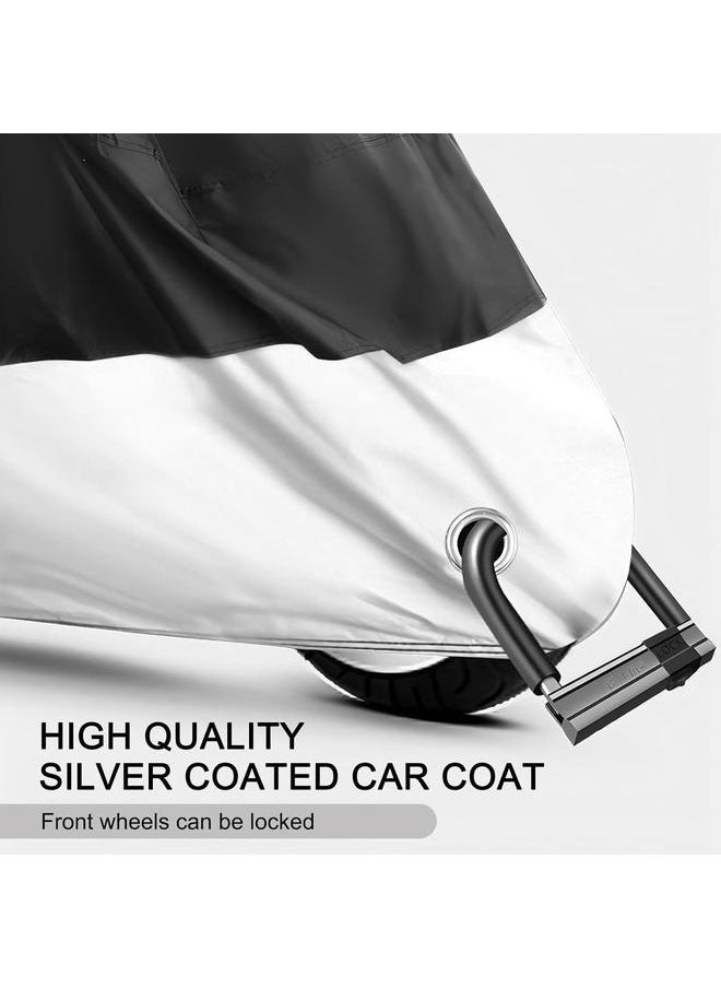 yongsheng Motorcycle Body Waterproof Cover,Waterproof Motorcycle Cover Shelter，245*105*125cm 190T Coated Cloth Sun Protection Heat Shield for Most Motorcycles, Bicycles (Black & Silver)  - Image 3