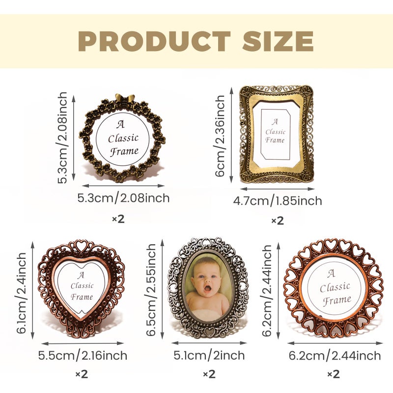 NSdawali 10 Pcs Mini Vintage Picture Frames, Small Gold Silver Bronze Antique Picture Frame Tiny Photo Frames for Tabletop Wallet Display Old Fashioned Photo Gallery Art Home Decor (Assorted Colors) - Image 3
