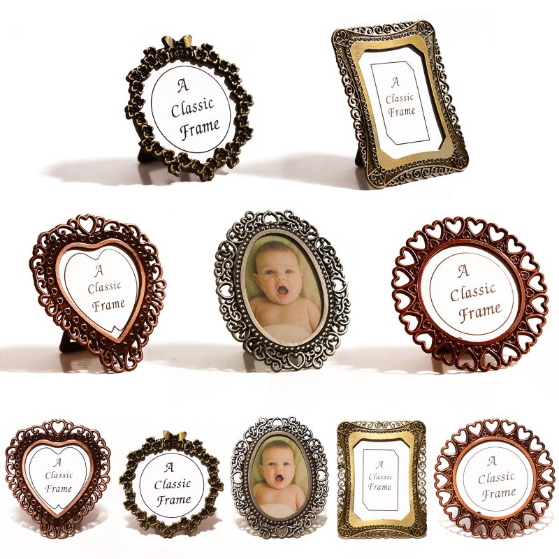 NSdawali 10 Pcs Mini Vintage Picture Frames, Small Gold Silver Bronze Antique Picture Frame Tiny Photo Frames for Tabletop Wallet Display Old Fashioned Photo Gallery Art Home Decor (Assorted Colors) - Image 1