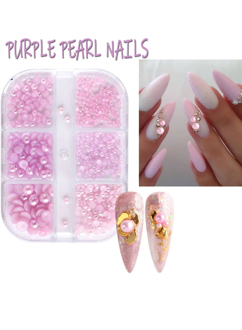 SYOSI لآلئ مسطحة لتزيين الأظافر، 5 صناديق بألوان مختلطة، لآلئ الأظافر لتزيين فن الأظافر، حبات نصف دائرية لمستلزمات فن الأظافر بحجم 1.5 مم-5 مم، تصميم لامع لآلئ الأظافر للنساء - Image 4