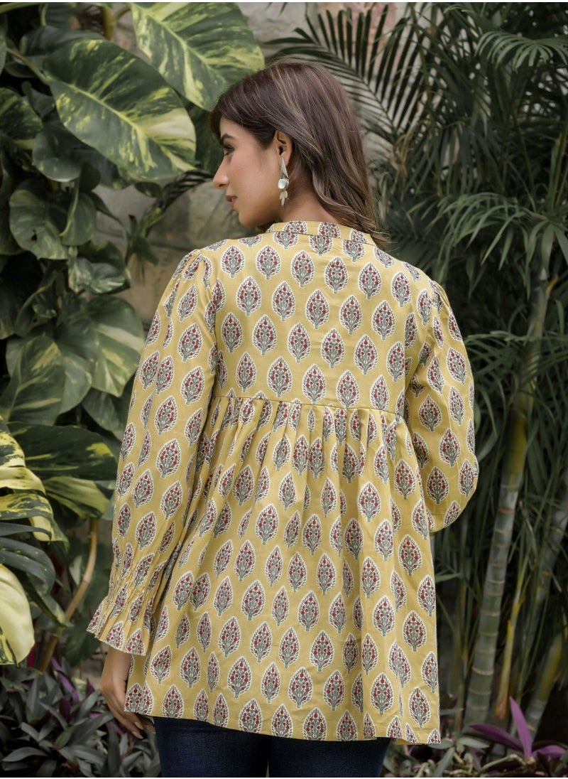 Yellow Floral Printed Cotton Tunic - pzsku/ZEA7CFA94E73468D4BE6CZ/45/1741158735/e96c2bf2-9d43-4529-9844-59b396d26f44