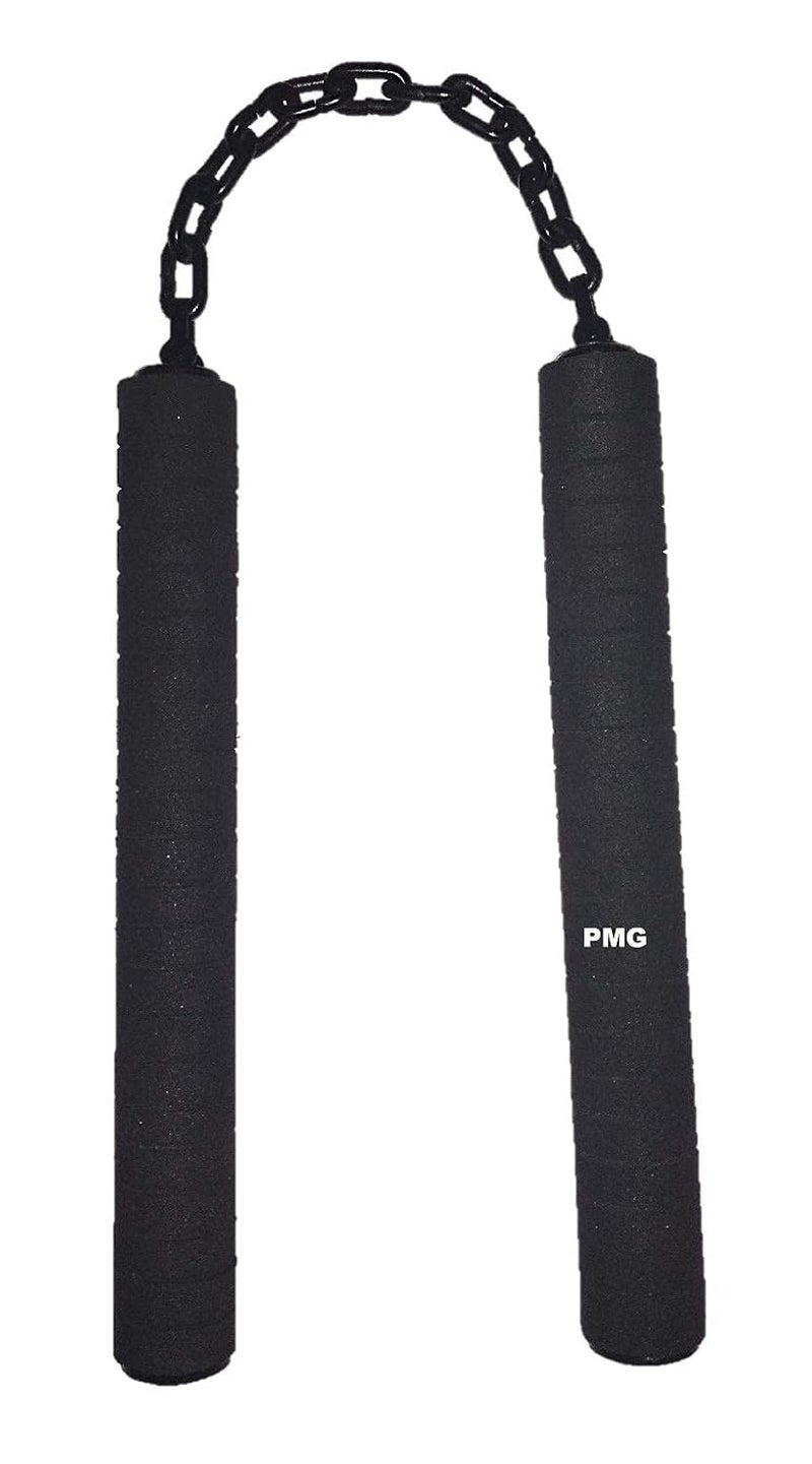 PMG ننشاكو، مقبض 10" مع سلسلة معدنية سوداء 9"، عبوة من 1، (فن الدفاع عن النفس ومعدات الننشاكو) (فوم أسود) - Image 1